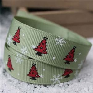 Go Grosgrain - Christmas Trees Lime Juice/Red